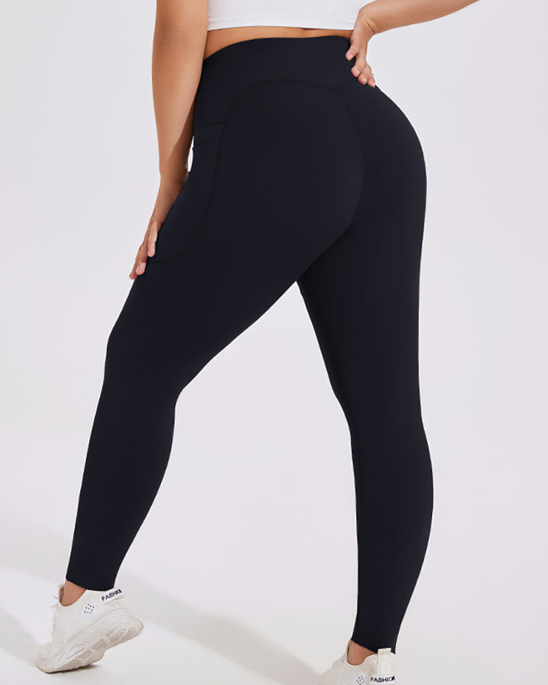 High Waist Side Pocket Active Wear Running Plus Size Leggings XL-4XL