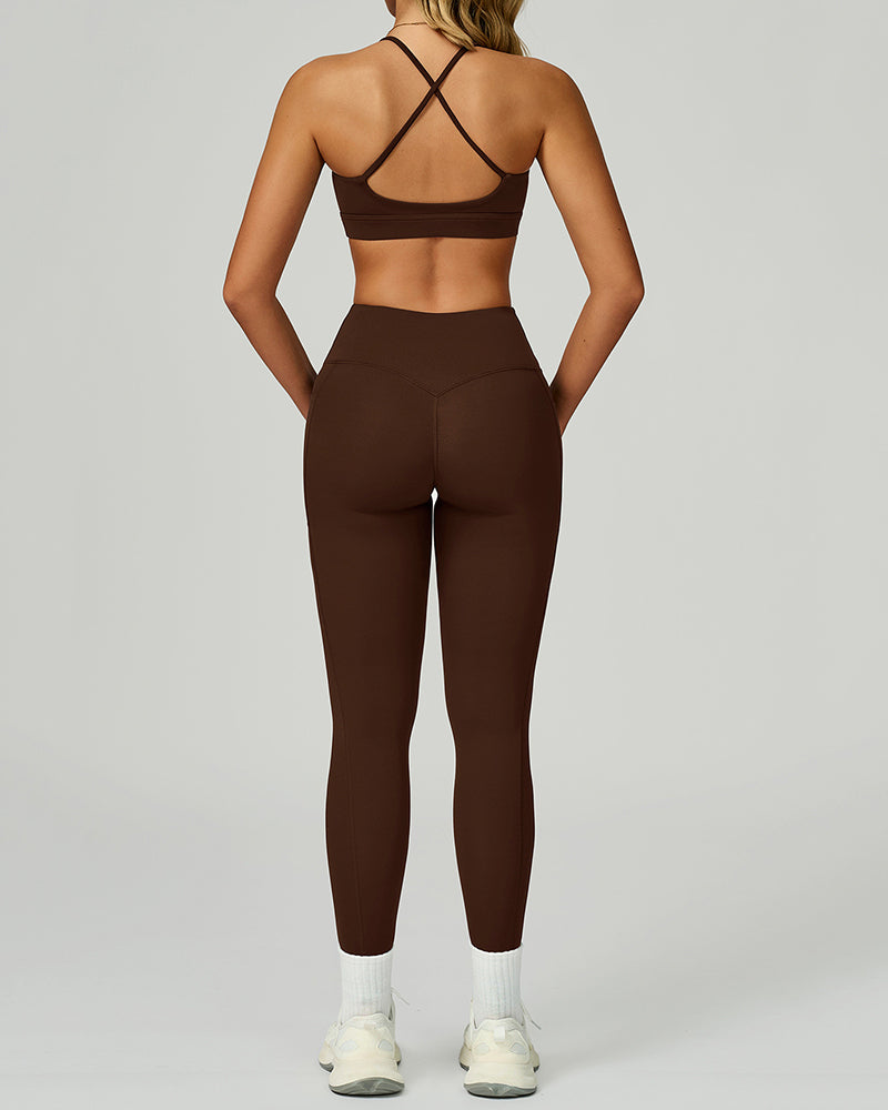 Women Fitness GYM Sports Sling Bra Running Leggings Two Piece Sets S-XL