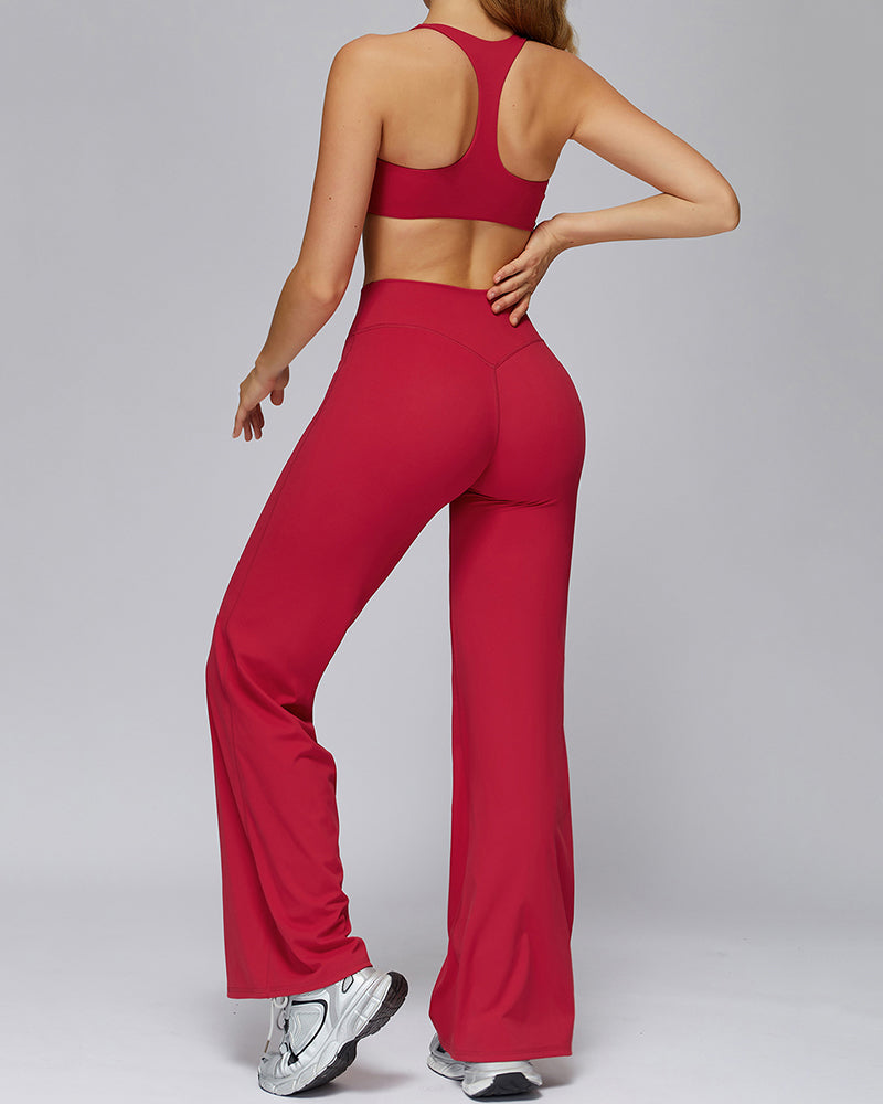 Women V-Neck Bra High Waist Wide Leg Pants Yoga Two-piece Sets S-XL