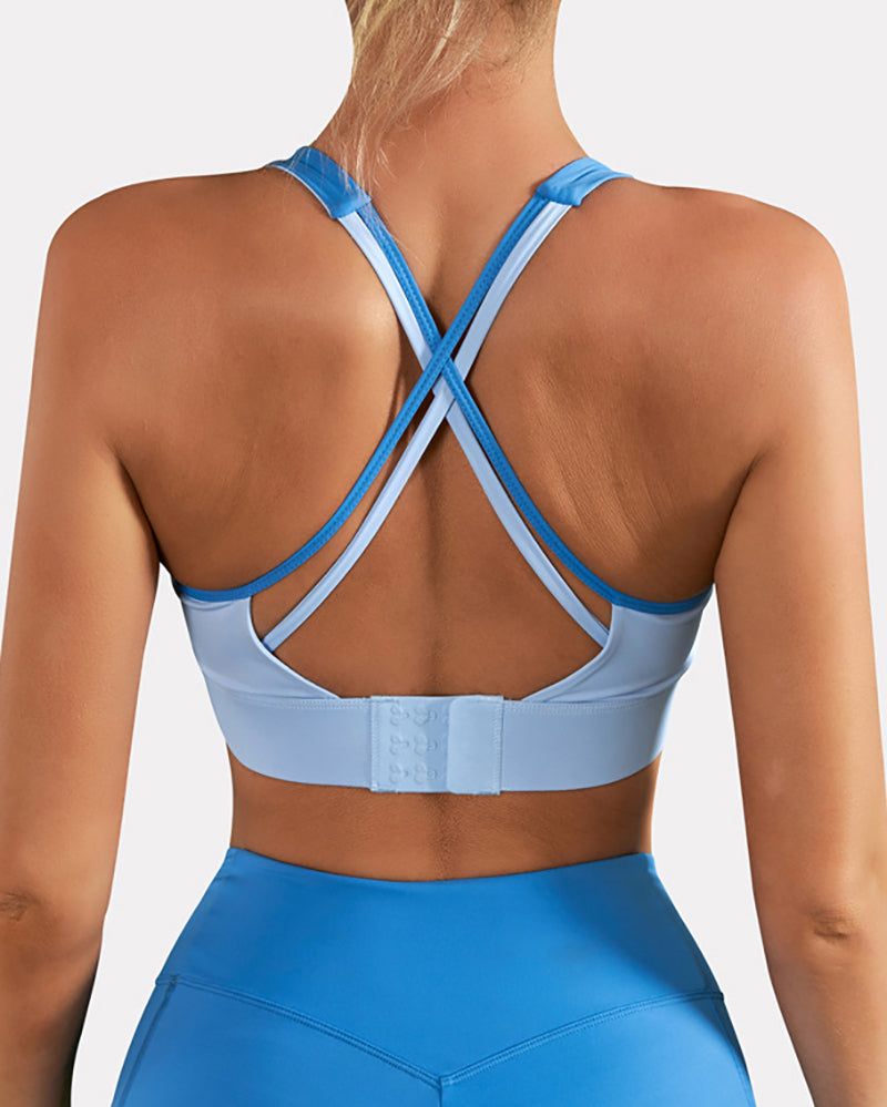 Women OEM Colorblock Crisscross Protect Yoga Sports Bra S-2XL