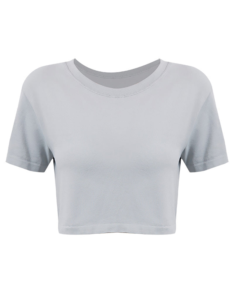 Women Short Sleeve Solid Color Crop Top S-XL