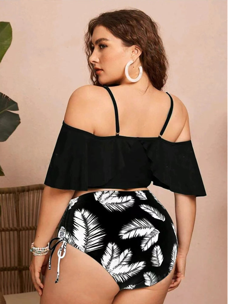 Plus Size Ruffle Women High Waist Swimwear L-4XL
