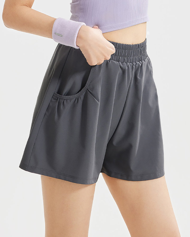 Women Summer Running Outdoor High Waist Lined Shorts Black Gray Purple S-2XL