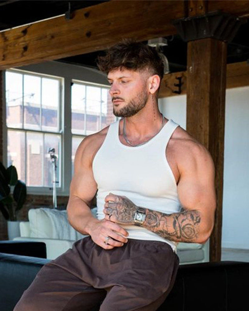 Logo Customized Mens Summer Fitness Fashion Solid Color Sports Vest S-3XL