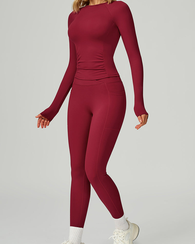 Women OEM Customize Activewear Long Sleeve Ruched Sport Top S-XL