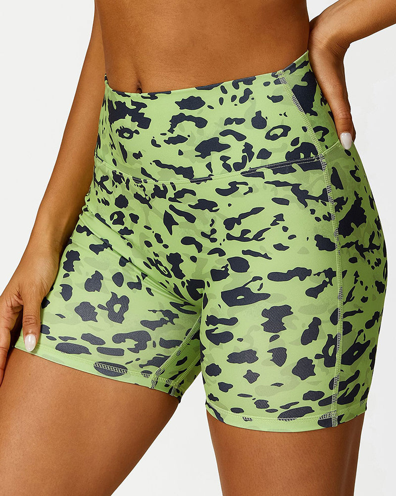 Presale Leopard Pring Halter Neck Bra Shorts Pants Sports Matching Sets Two-piece Sets S-L