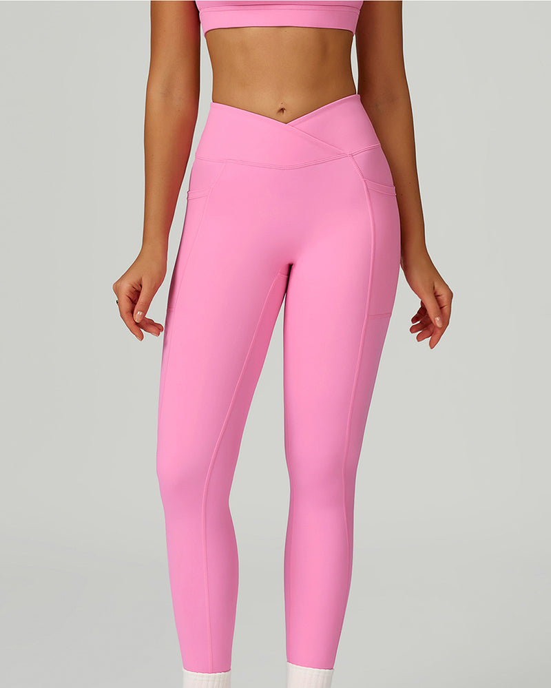OEM Manufacturer High Waist Criss Front Side Pocket Fitness Running Leggings S-XL
