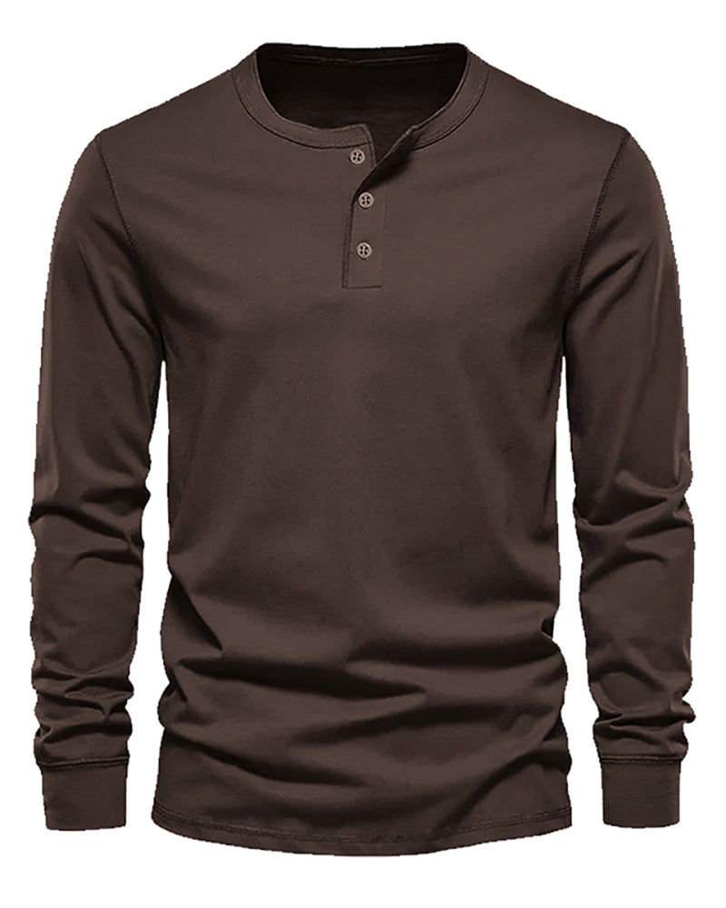 Button Neck Long Sleeve Sweatshirt S-3XL