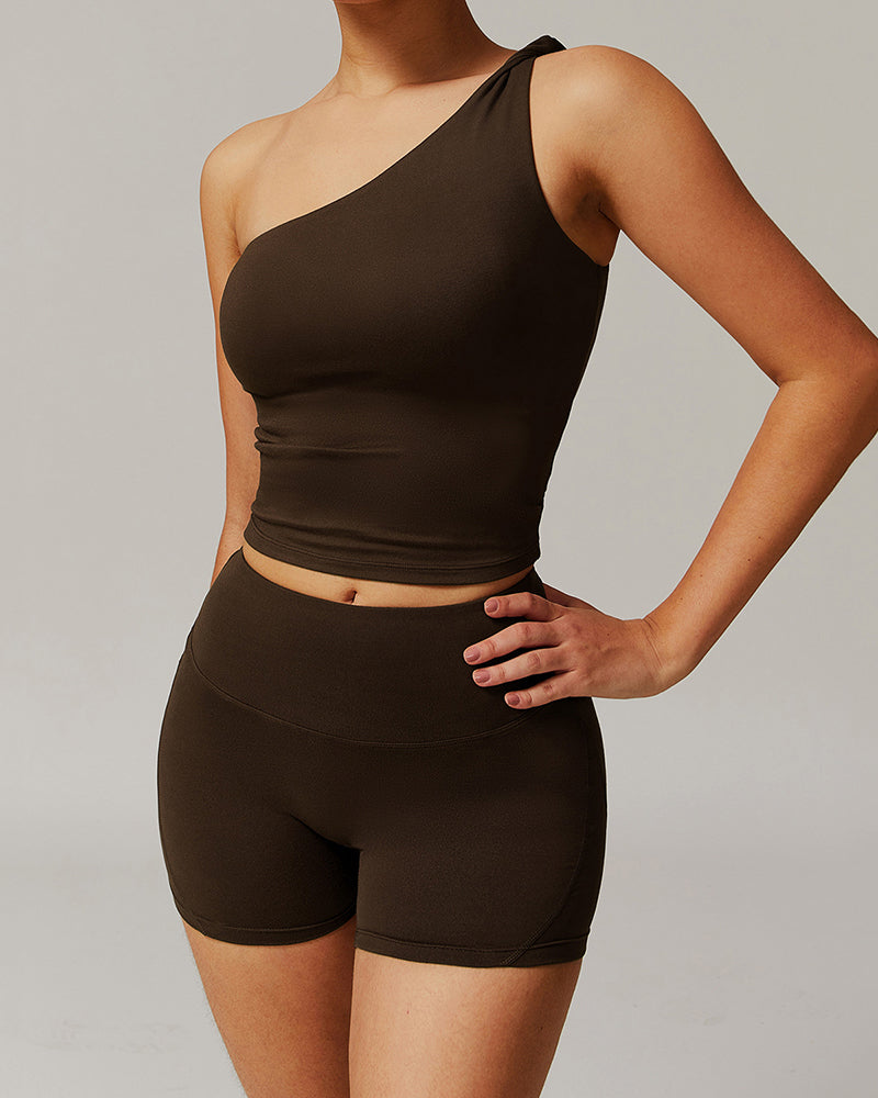 OEM Offer Women Slash Neck Vest Shorts Sports Work Out Yoga Two-piece Sets S-XL