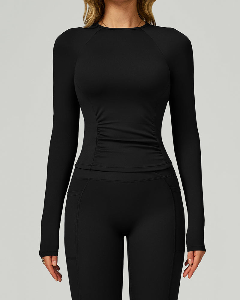Women OEM Customize Activewear Long Sleeve Ruched Sport Top S-XL