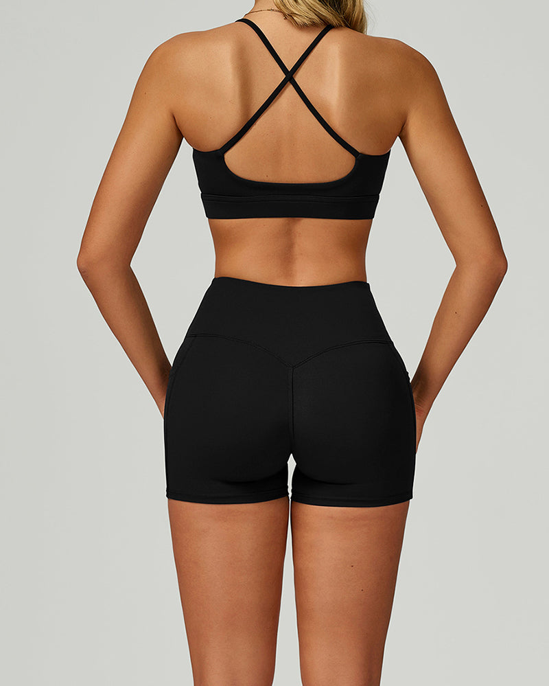 Customize Fitness Women Sports Sling Bra Shorts Yoga Two-piece Sets S-XL