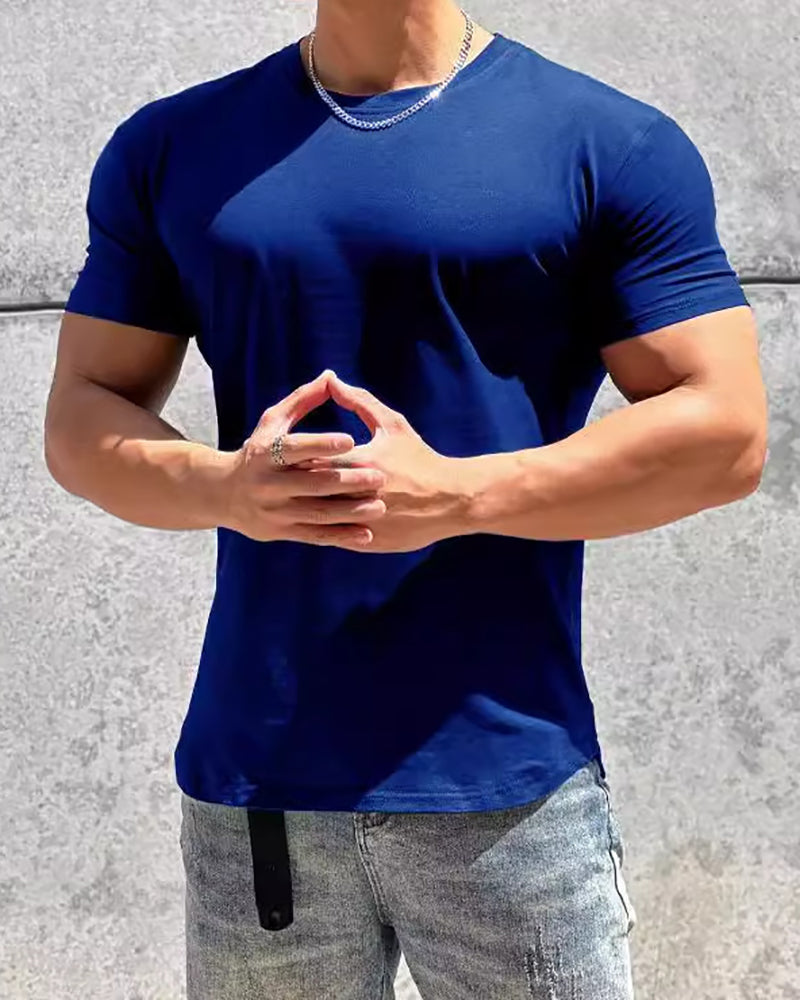 Solid Color O Neck Short Sleeve Men&