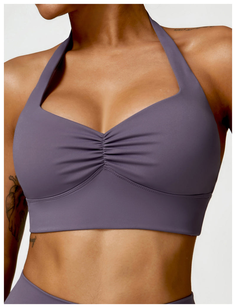OEM Factory Add Logo Quickly Dry Halter Neck Fitness Sports Bra S-XL