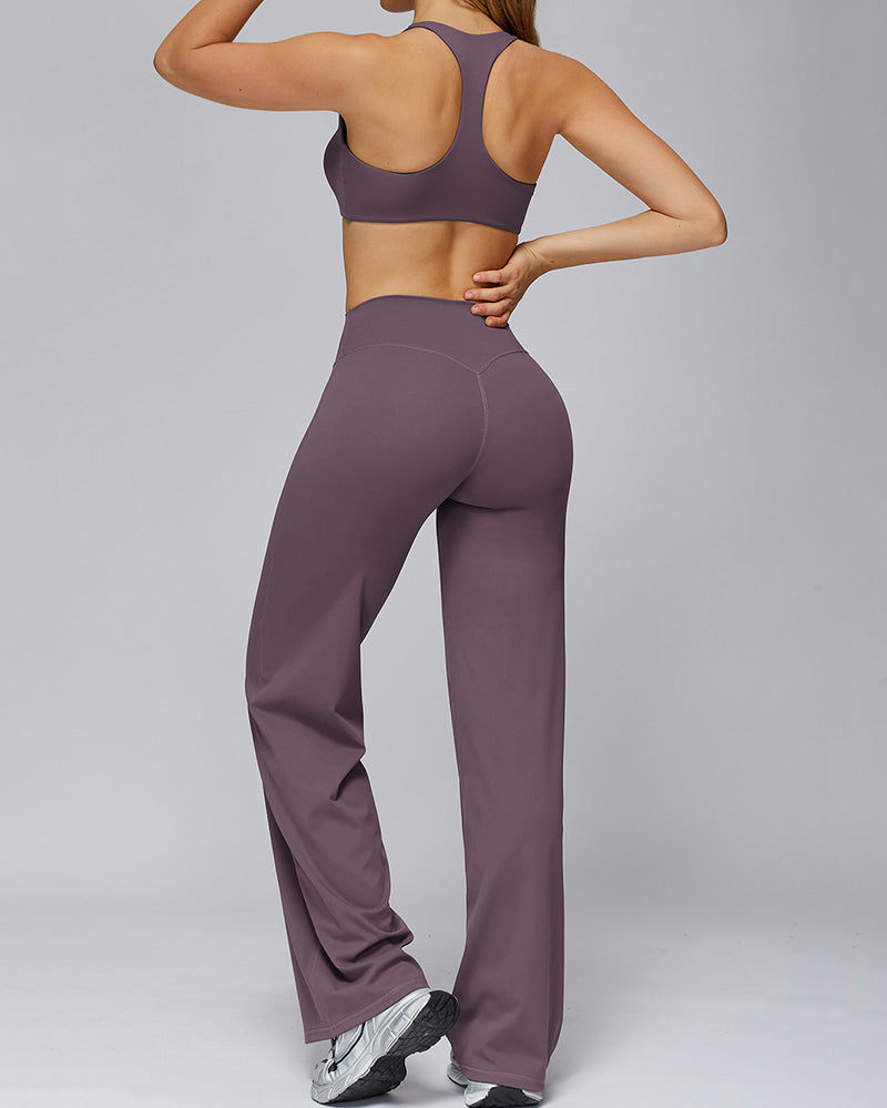 Women V-Neck Bra High Waist Wide Leg Pants Yoga Two-piece Sets S-XL