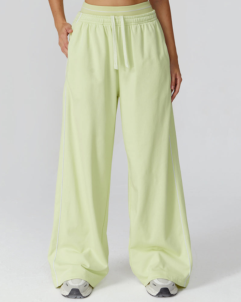 Women Customized Logo Colorblock Running Casual Wide Leg Loose Sweatpants S-XL