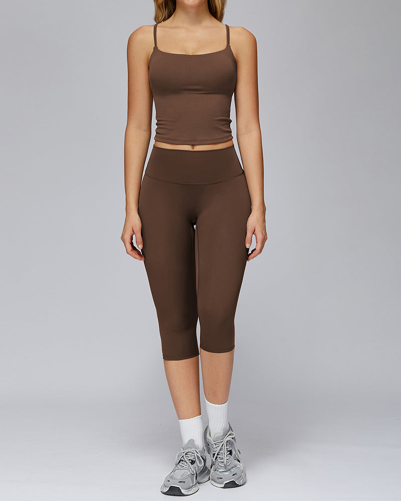 Women Sling Vest Capri Leggings Yoga Two-piece Sets S-XL