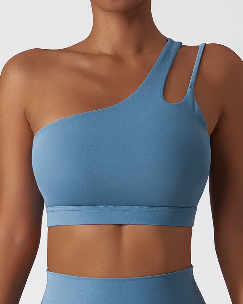 Wholesale Women One Shoulder Add Logo Irregular Running GYM Sports Bra S-XL