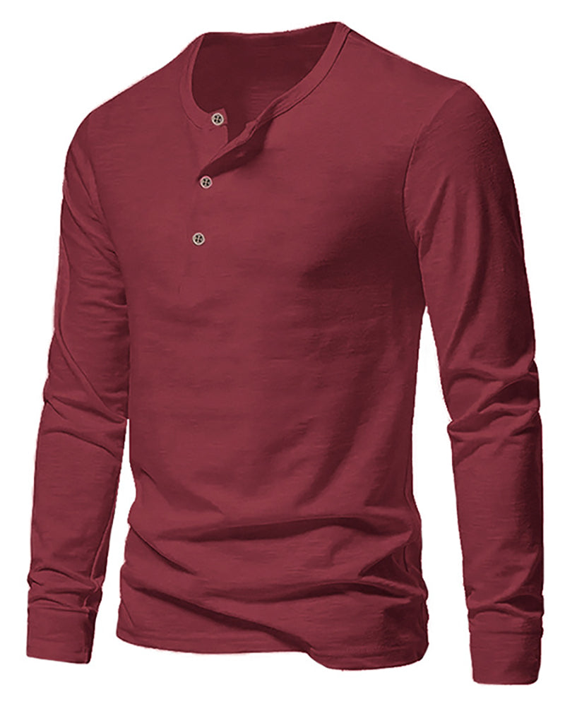 Button Neck Long Sleeve Sweatshirt S-3XL