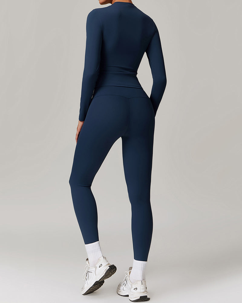 Women Long Sleeve Warm Top Fitness Breathable Pants Two Piece Sets S-XL