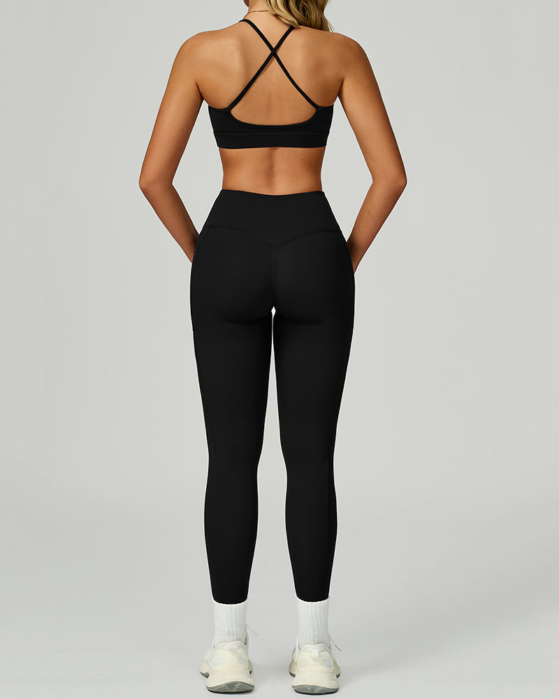 Women Fitness GYM Sports Sling Bra Running Leggings Two Piece Sets S-XL
