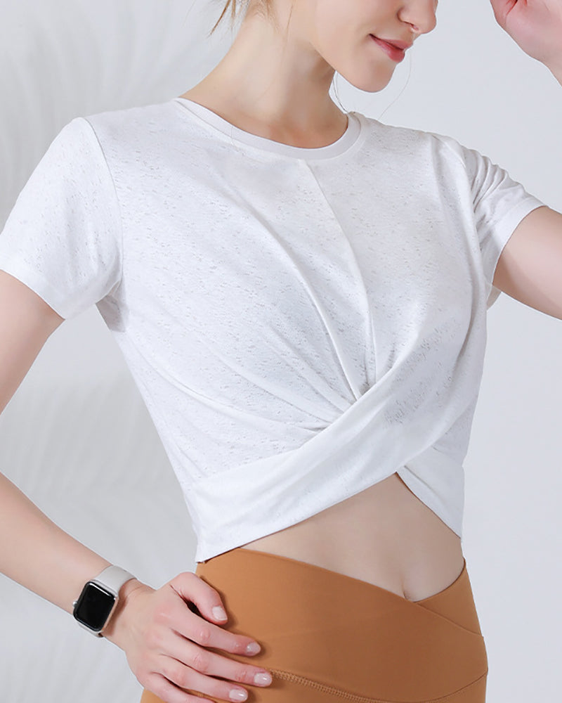 Women Wrap Waist Breathable Short Sleeve Sports T-shirt S-L