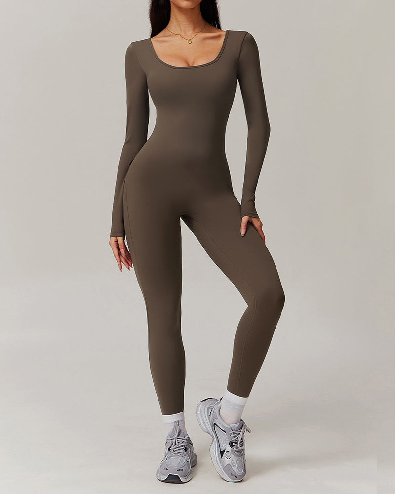 Wholesale Women U Neck Tight Running Long Sleeve Fitness Sports Jumpsuit S-XL