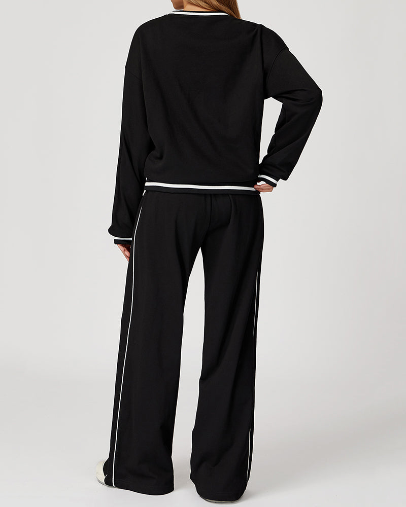 Women Customized Logo Colorblock Running Casual Wide Leg Loose Sweatpants S-XL