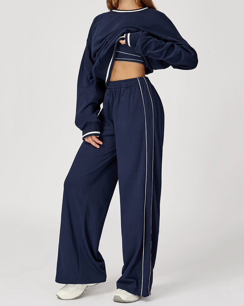 Women Winter Fall Long Sleeve Loose Colorblock Sweatshirt Sweatpants Sets Yoga Two-piece Outfits S-XL