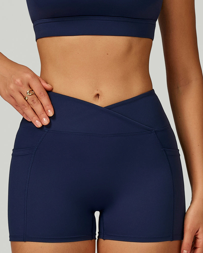 Women Add Logo OEM Pocket High Waist Slim Thigh Mini Sports Running Shorts S-XL