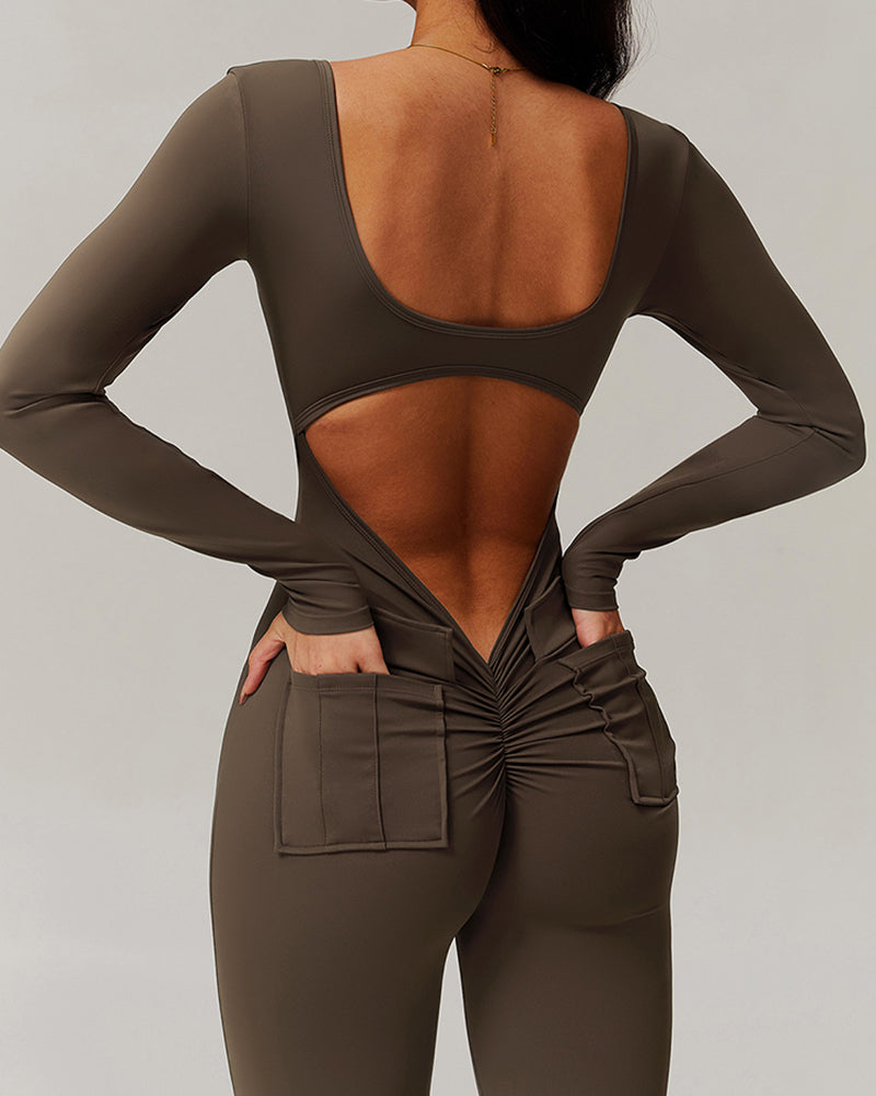 Wholesale Women U Neck Tight Running Long Sleeve Fitness Sports Jumpsuit S-XL