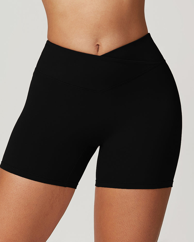 Recycled Polyamide Elastane Criss Waist Hips Lift Women Fitness Shorts S-XL