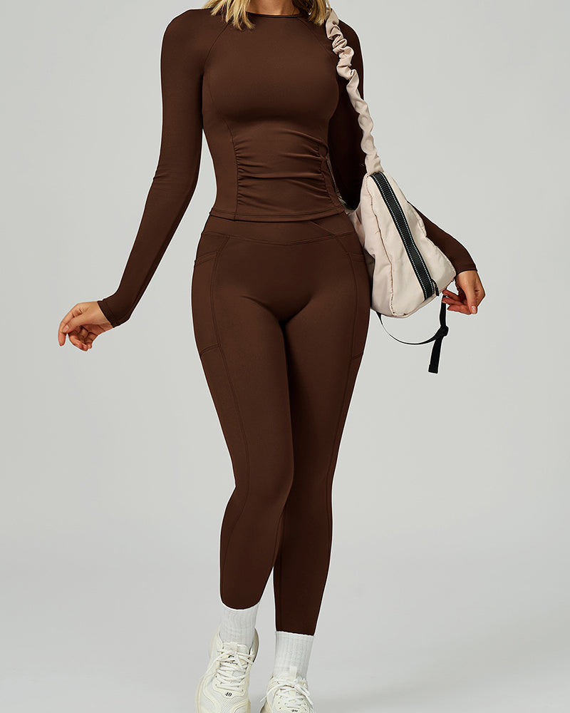 Women OEM Customize Activewear Long Sleeve Ruched Sport Top S-XL