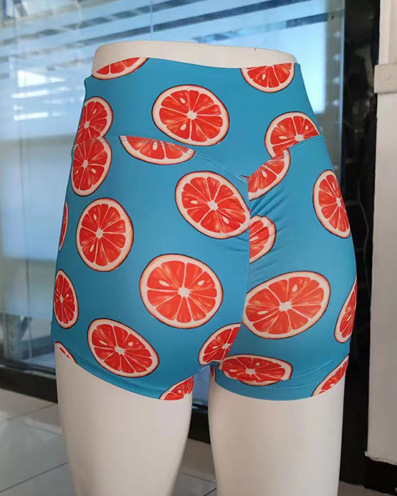 High Waist Printed Peach Hips Training Fitness Shorts S-L