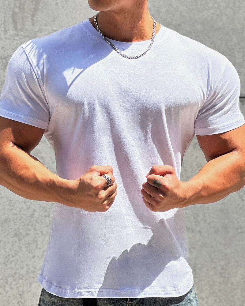 Solid Color O Neck Short Sleeve Men&