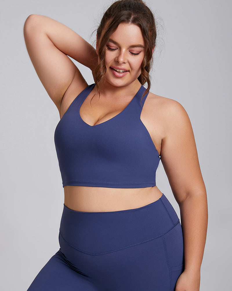 Women Comfortable High Elastic I Back Plus Size Sports Bra Black White Mocha Navy Blue Khaki XL-3XL