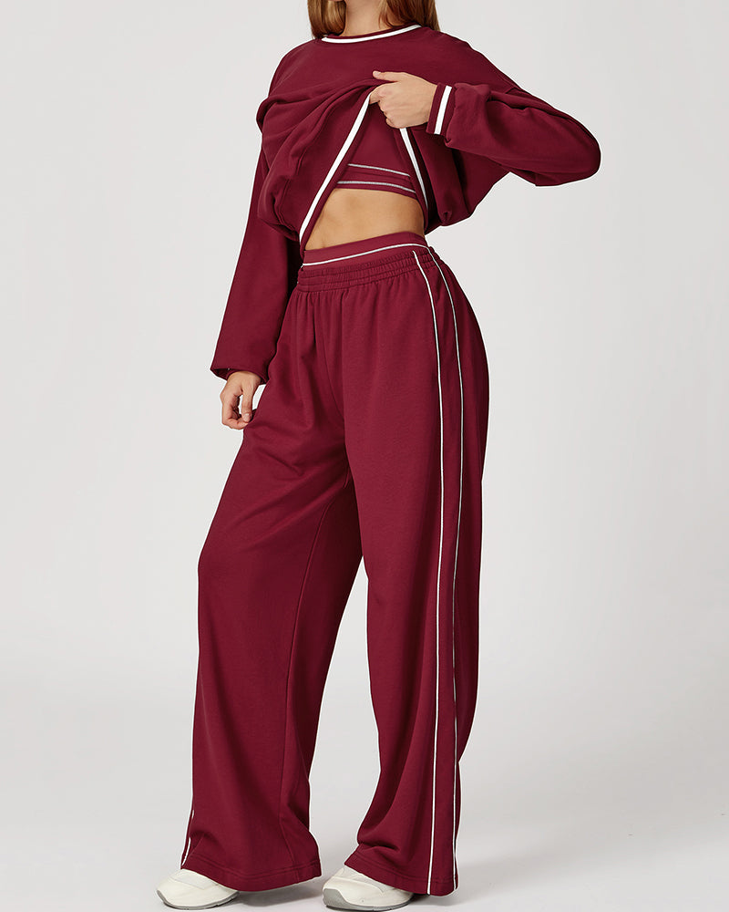 Women Winter Fall Long Sleeve Loose Colorblock Sweatshirt Sweatpants Sets Yoga Two-piece Outfits S-XL