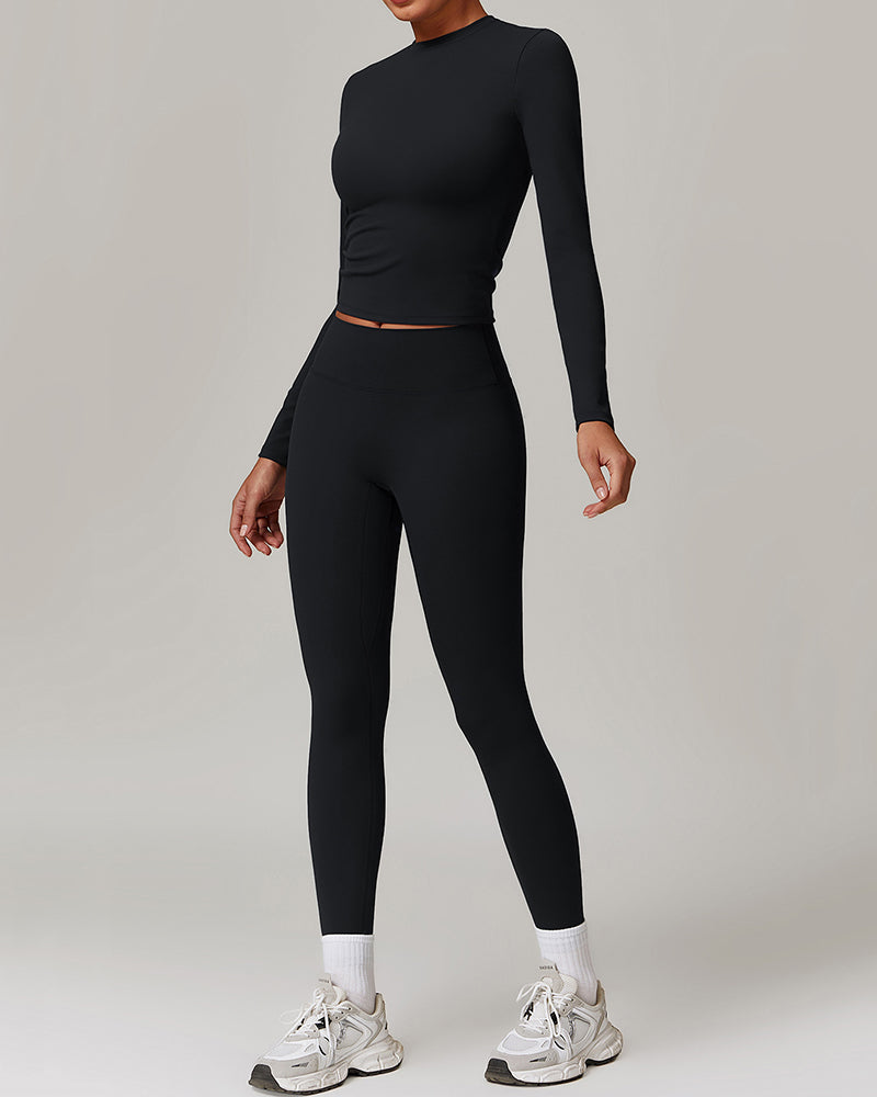 Women Long Sleeve Warm Top Fitness Breathable Pants Two Piece Sets S-XL