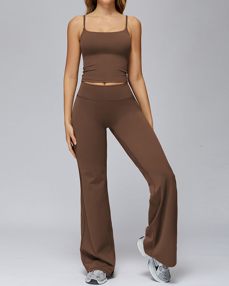 Women Sling Vest Wide Leg Pants  Yoga Two-piece Sets S-XL