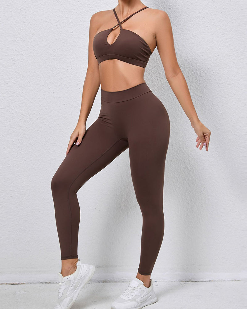 Quick Drying Criss Sports Bra Hips LIft High Waist Pants Leggings Yoga Two-piece Sets S-L