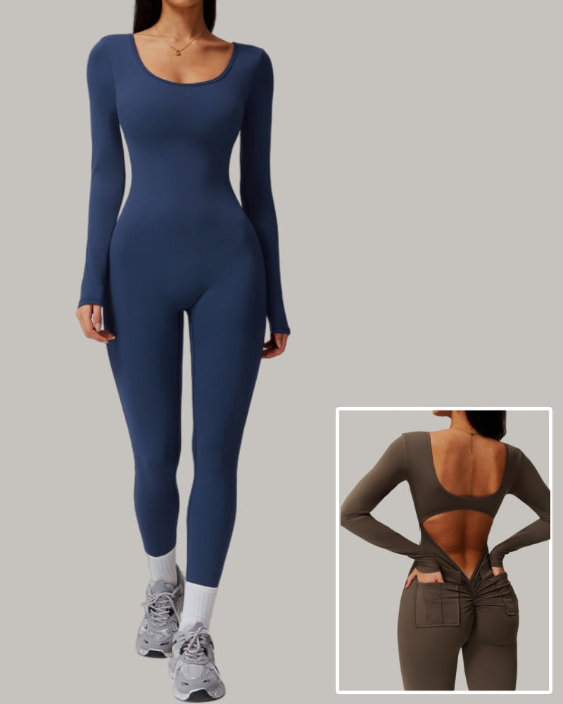 Wholesale Women U Neck Tight Running Long Sleeve Fitness Sports Jumpsuit S-XL