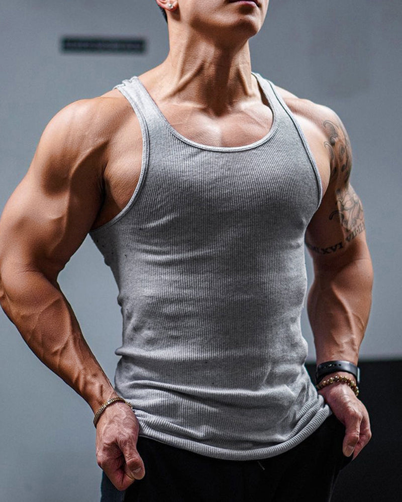 Logo Customized Mens Summer Fitness Fashion Solid Color Sports Vest S-3XL