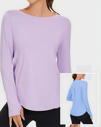 Woman O Neck Long Sleeve Side Slit UPF50+ Sunprotect Outdoor Running Active T-shirt S-L