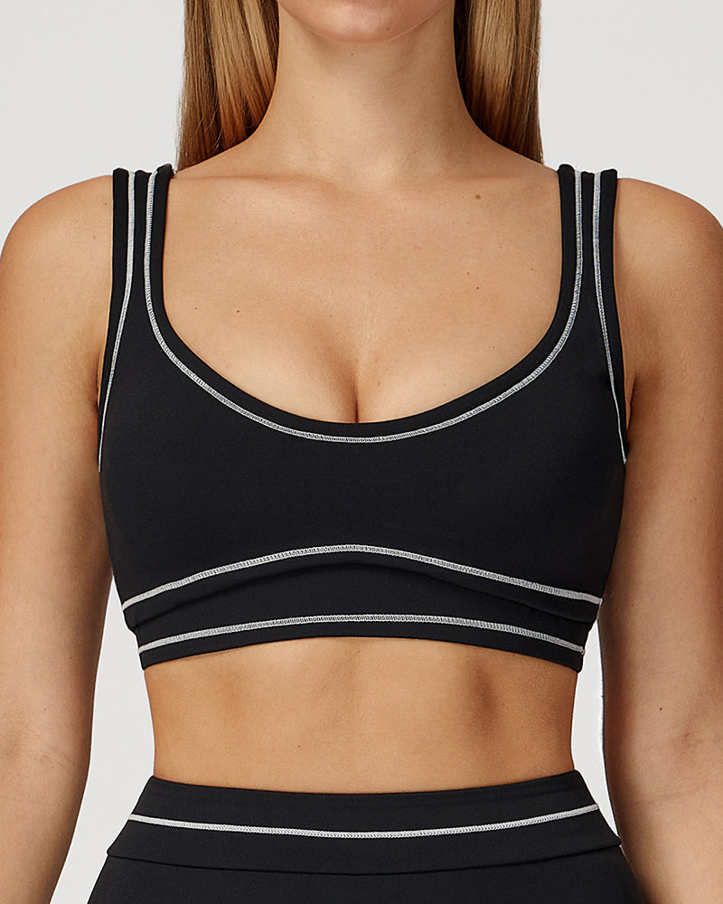 Women Contrast Color Sanded High-End U-Shaped Beautiful Back Sports Bra Running Fitness Yoga Bra S-XL