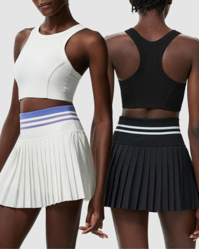 Woman I Back Fitness Fashion Tennis Pleated Skirts Two Piece Sets S-XL