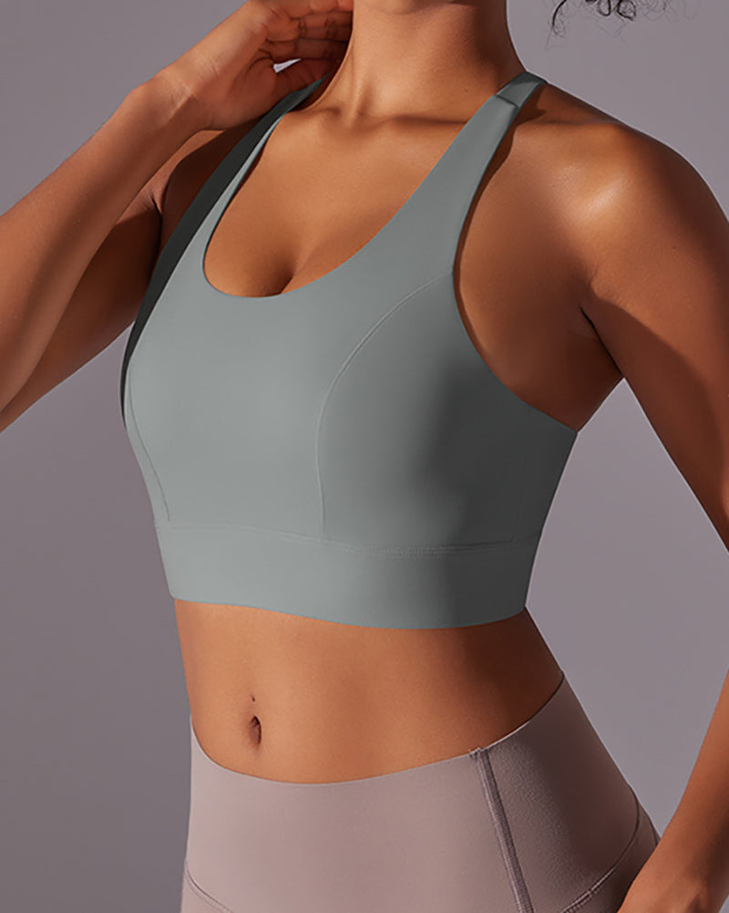 Women Fixed Pad Back Button Protection Sports Bra S-XL