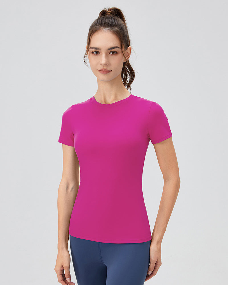 Women Crew Neck Solid Color Short Sleeve Running Quick Drying T-shirt S-XL