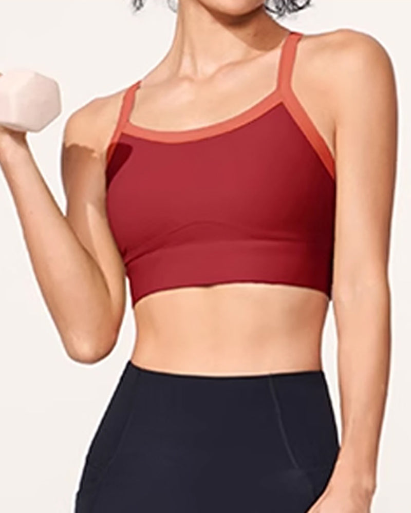 Woman Breathbale Colorblock High Protect Fitness Sports Bra S-XL