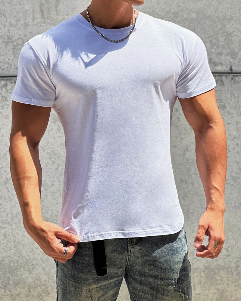 Solid Color O Neck Short Sleeve Men&