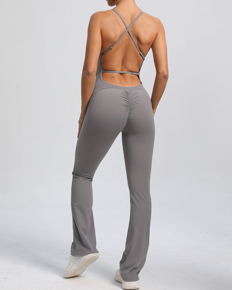 Add Logo OEM Women Sling Criss Cross Back Fitness Yoga Jumpsuit S-L