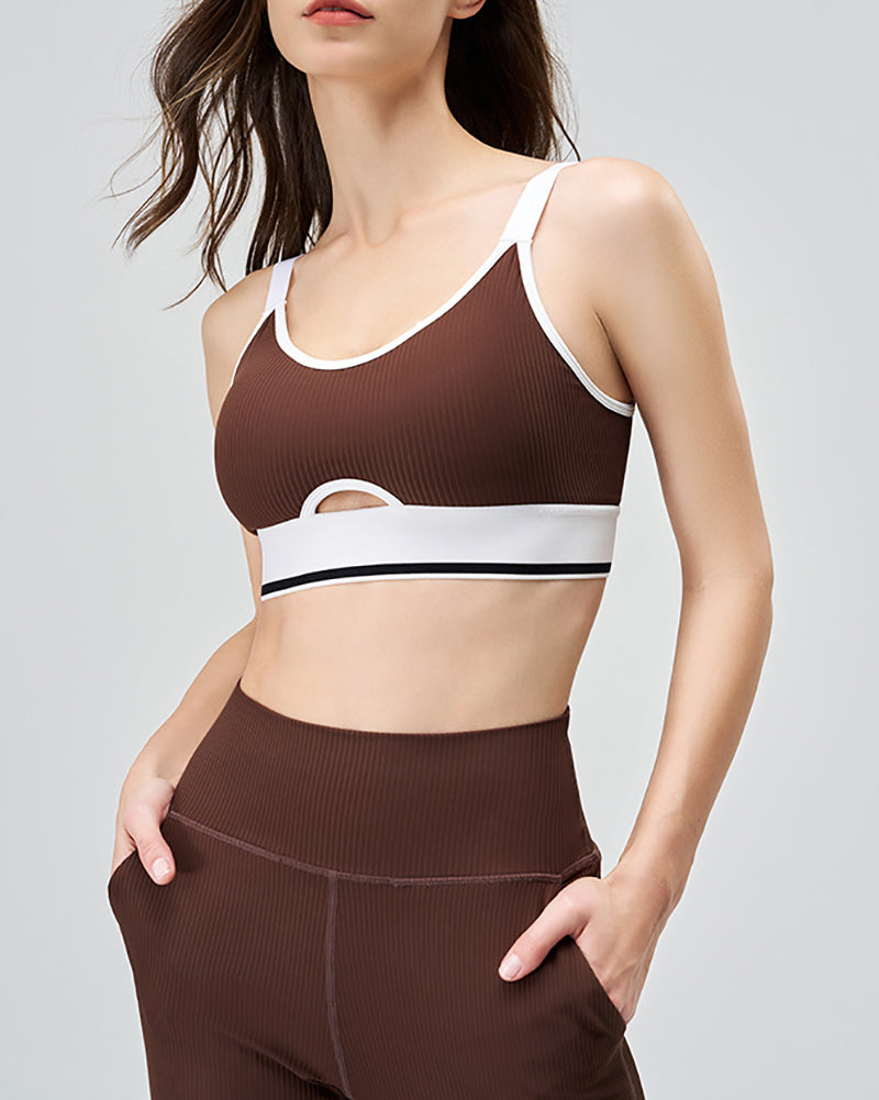 Fitness Hollow Out Colorblock High Waist Women Yoga Two-piece Set S-2XL